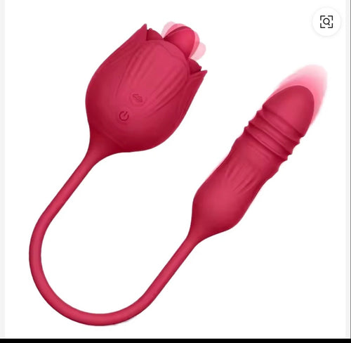 Rose Sucking Suction & Thrusting Dildo Vibrator Clit & G-Spot 10 Mode Dual Play
